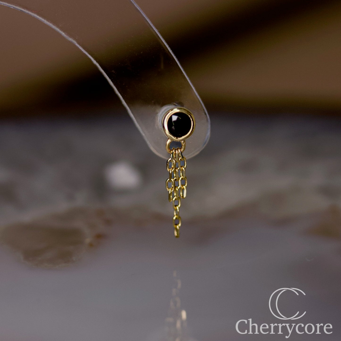 Devina- Chain dangle with Bezel Black CZ- Threadless attachment