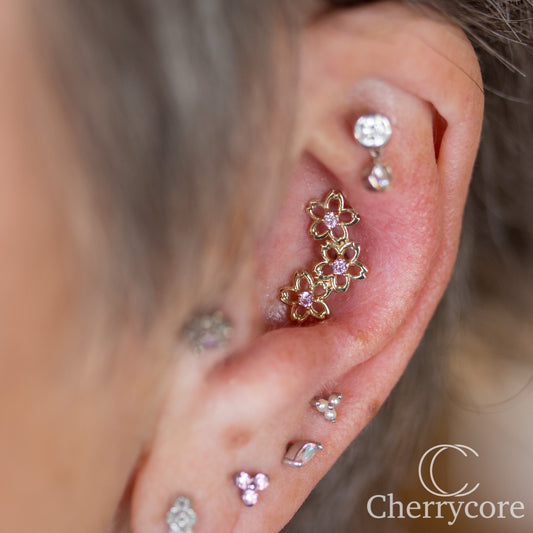 Blossom- Pink CZ- 14k Gold- Threadless Attachment