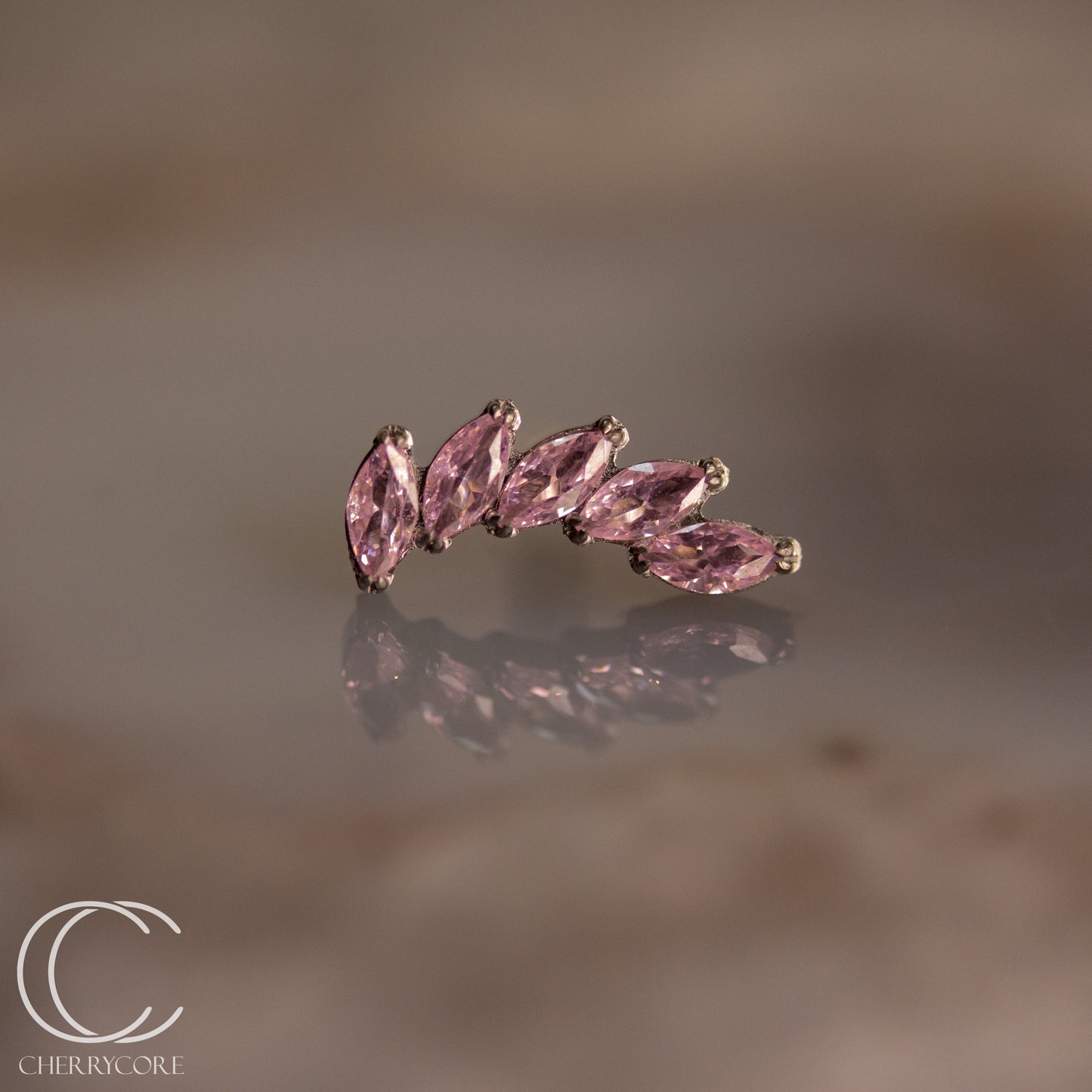Titanium 5 Gem Marquise Arc - Pink CZ- Threadless Attachment