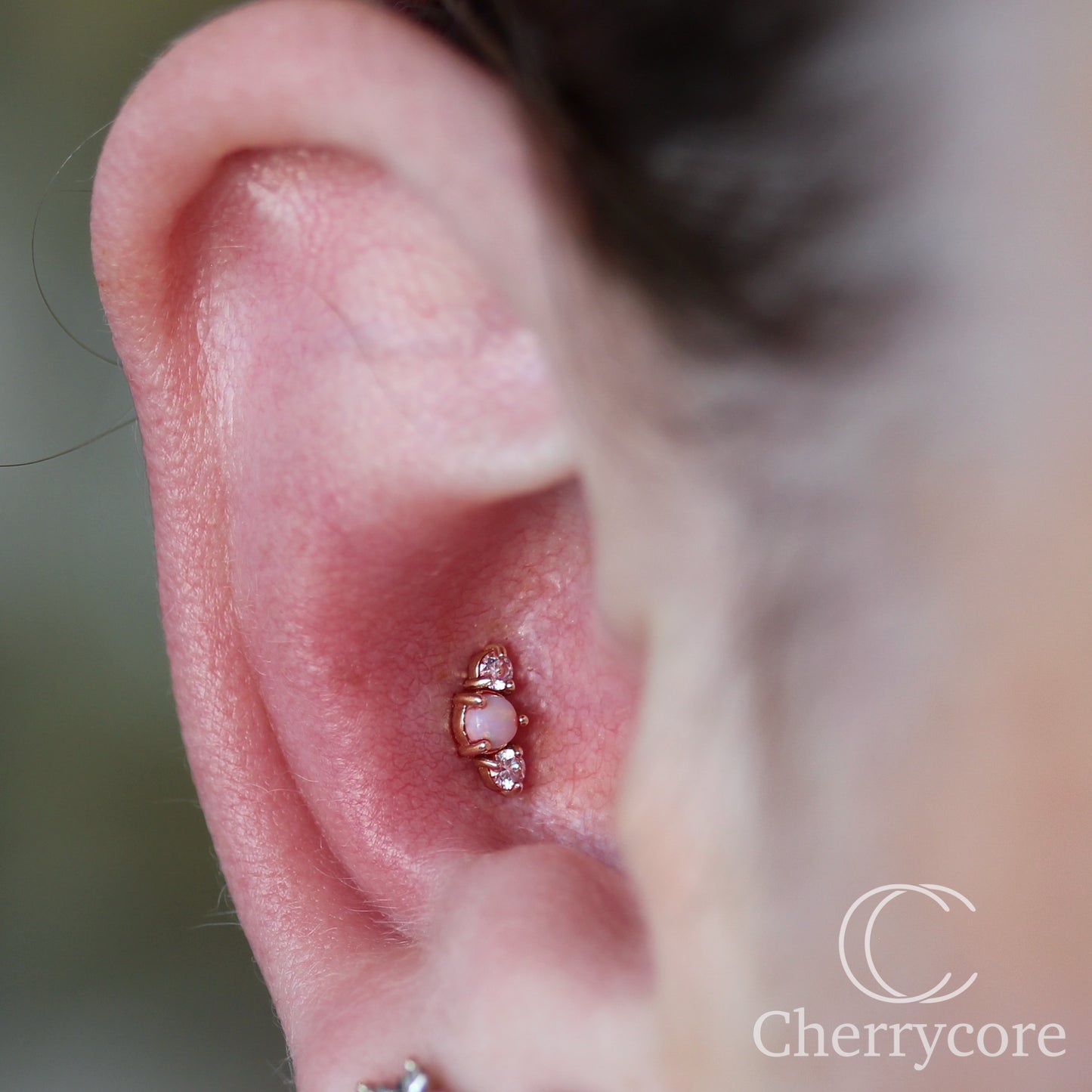 Croissant -Genuine Australian Opal and white Diamond- Threadless attachment