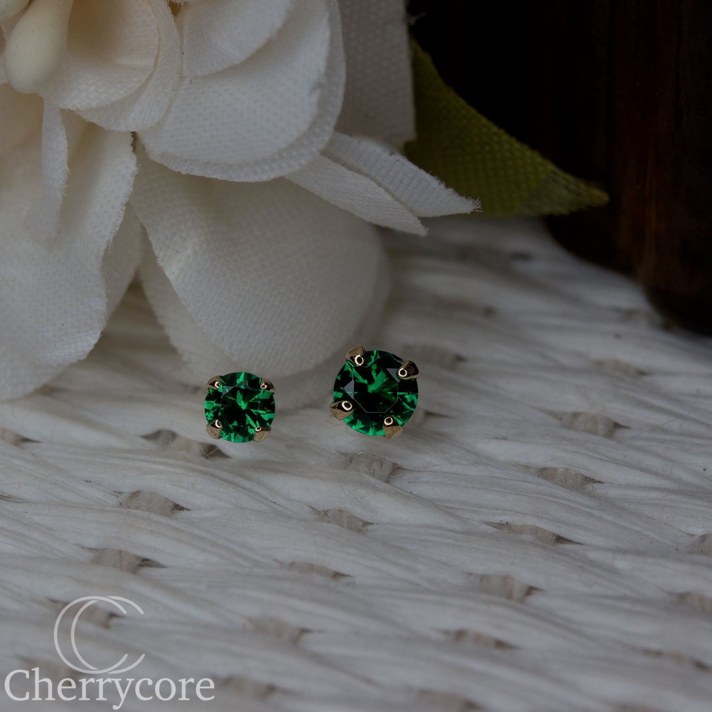 14k Yellow Gold- Prong Set Emerald Cubic Zirconia- Threadless Attachment