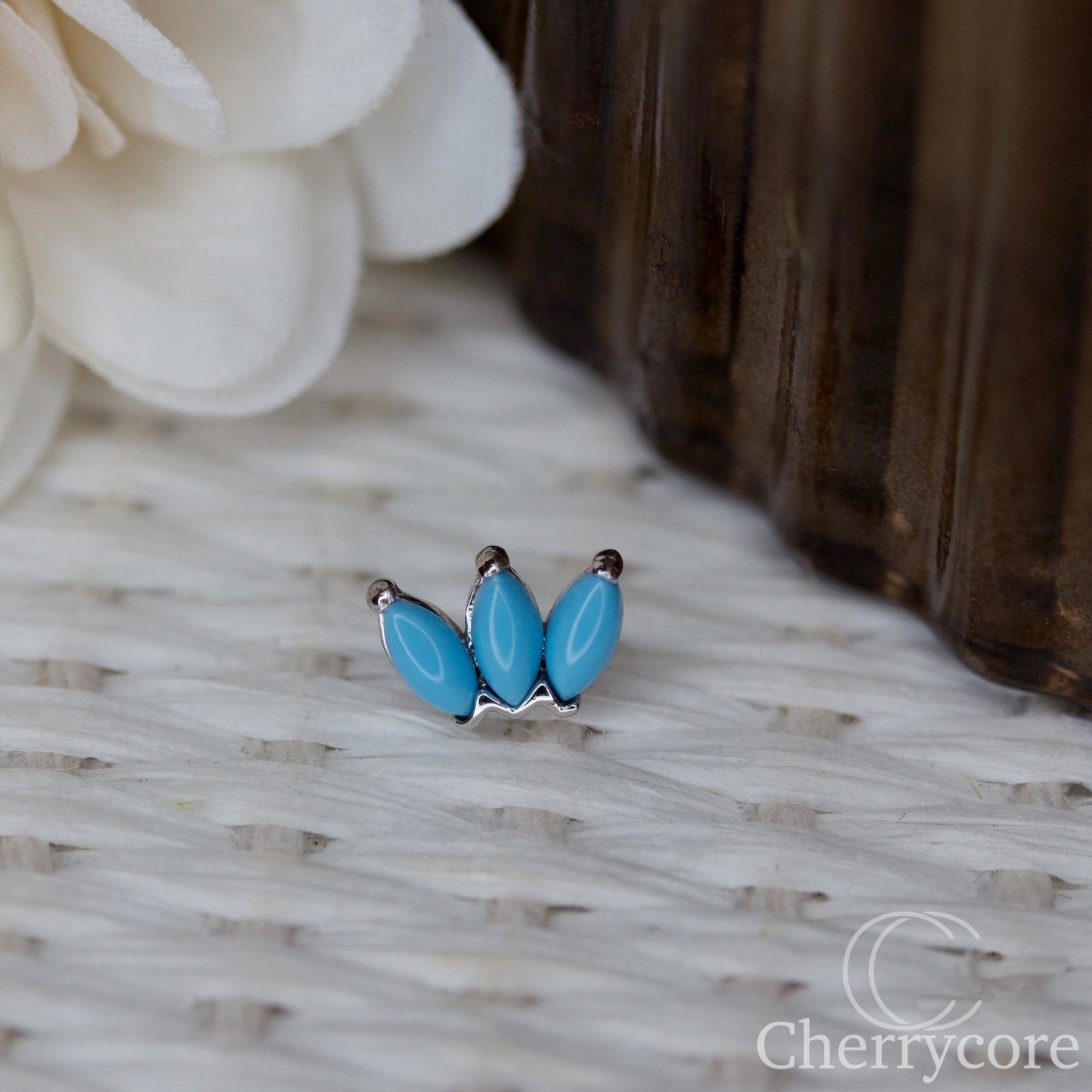 3 Gem Marquise Fan -White gold & Turquoise -Threadless Attachment