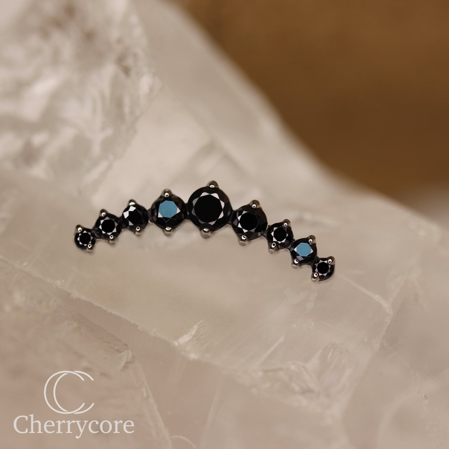 Prong Set Black CZ 9 Gem Arc- Threaded attachment