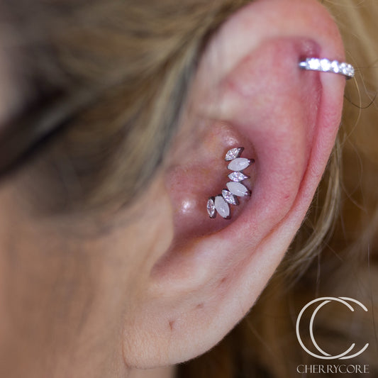 Natural White Jade & CZ Marquise Arc- Threaded attachment