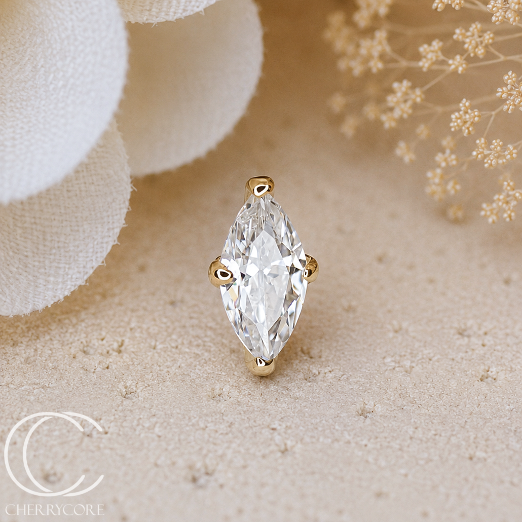 14k Yellow Gold Mini 4 Prong Marquise - CZ - Threadless Attachment