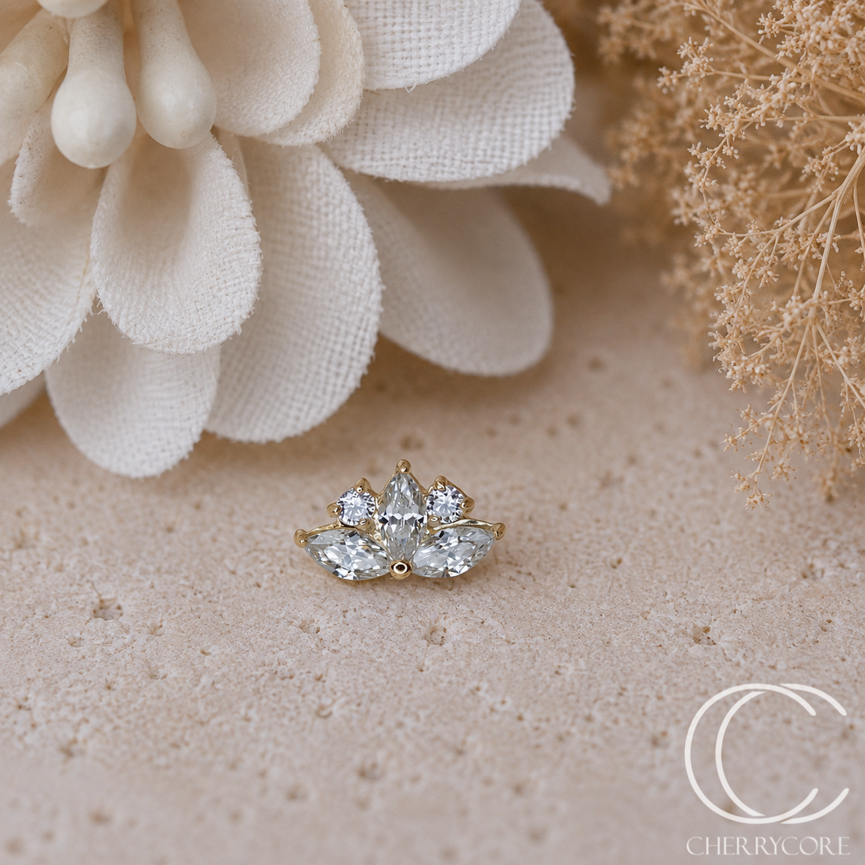 14k Gold - Accent Marquise fan-Threadless attachment