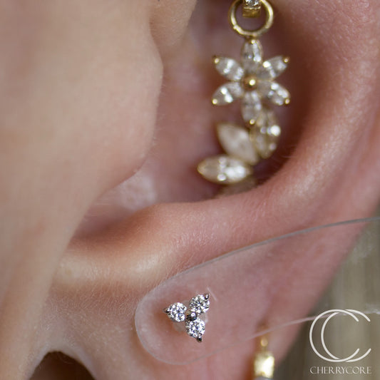 14k Gold- Prong Set Trinity- White Gold -Threadless Attachment