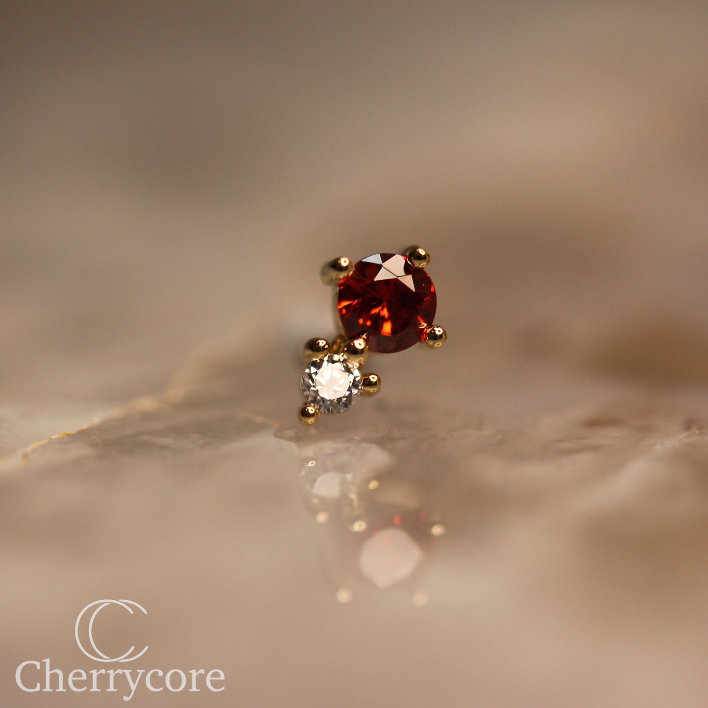 14k- Prong Set Duo - Garnet CZ -Threadless attachment