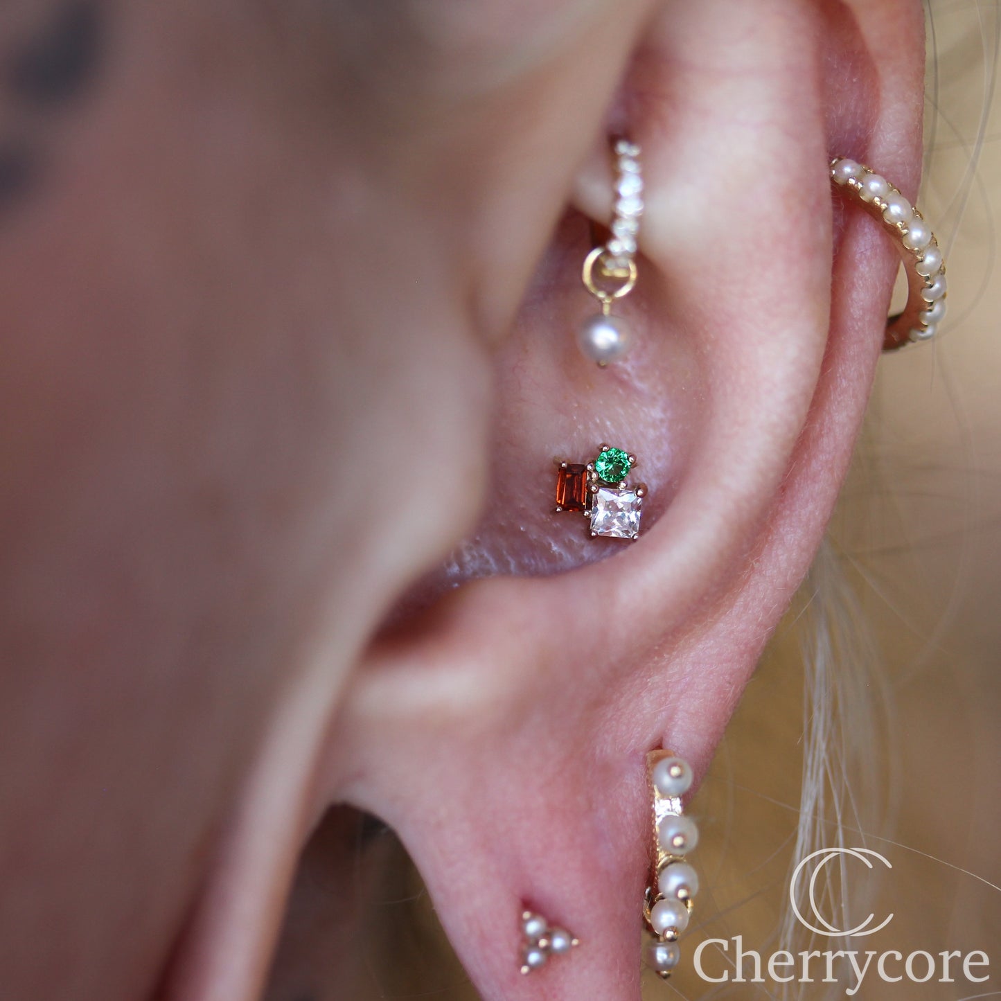 14k- Noelle- Festive (Garnet & Emerald) CZ -Threadless attachment