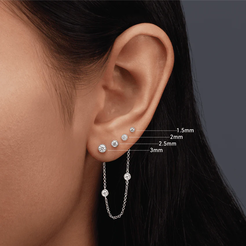Scalloped Set Diamond Threaded Stud Earring