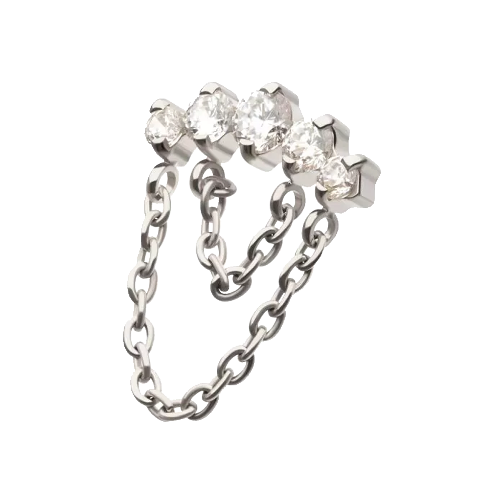 Titanium 5 Gem Arc Cluster w/ Chain Drapes Threadless Attachment