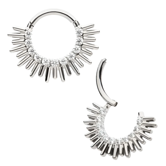 Titanium Starburst Hinge Ring CZ