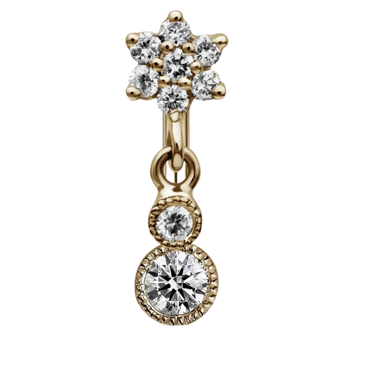 Diamond Flower with Dangle and Scallop Set Diamond Rook Barbell