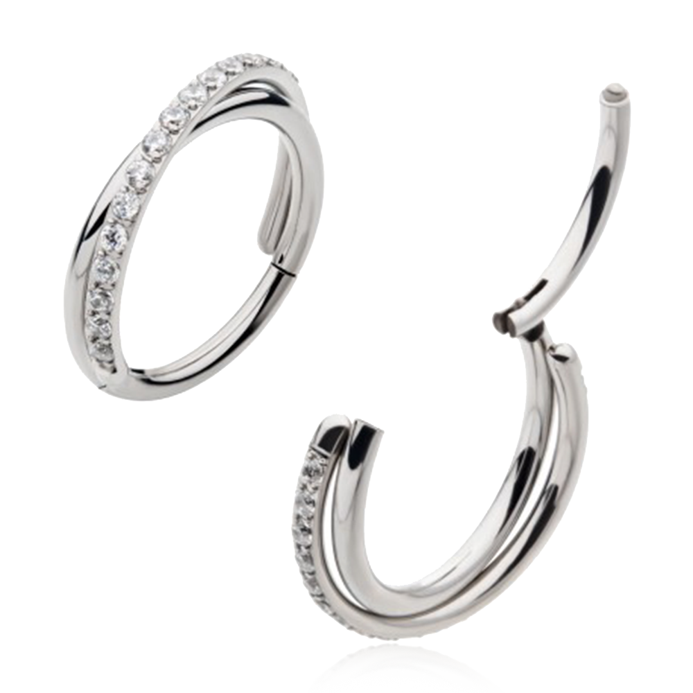 Titanium Cross Over Gem Hinge Ring