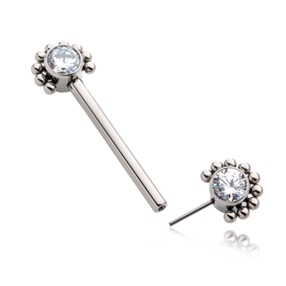 Titanium Gem and Bead Threadless Barbell