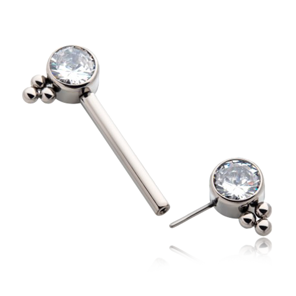 Titanium Gem and Trio Bead Threadless Barbell