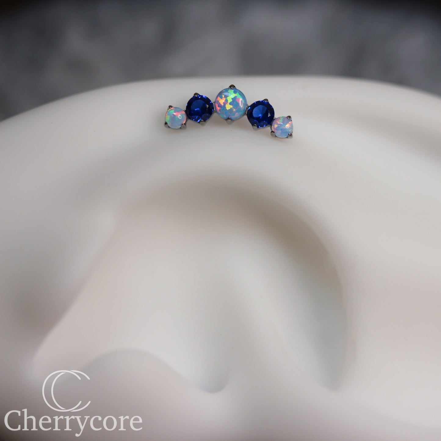 Prong Set Sky Blue Opal and Sapphire Arc- Titanium - Threaded attachment