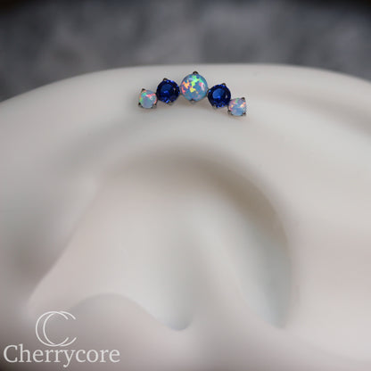 Prong Set Sky Blue Opal and Sapphire Arc- Titanium - Threaded attachment