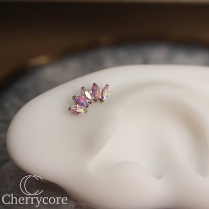 Lilac Opal & Aurora Borealis CZ 5 Gem Marquise Fan- Titanium Threaded attachment