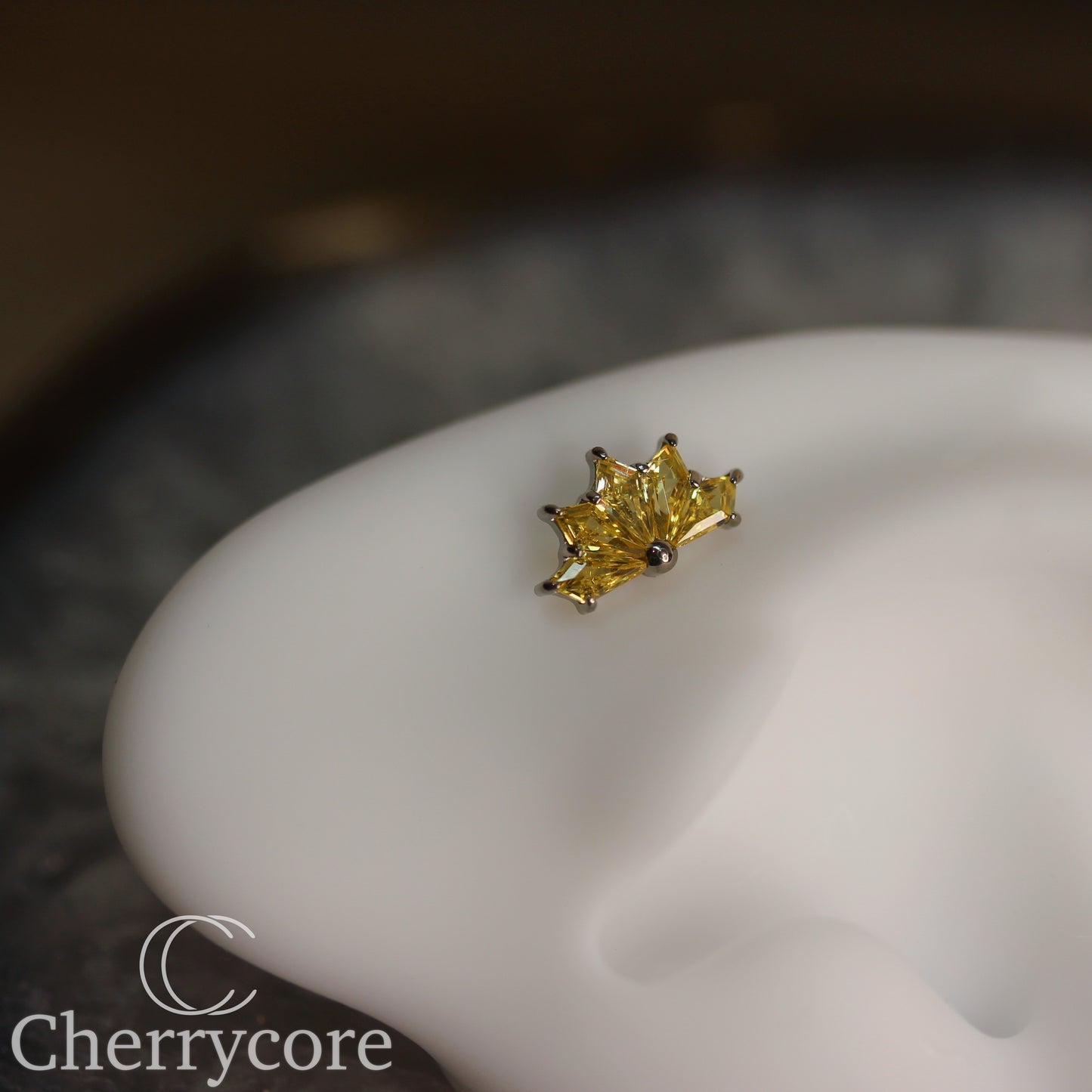 Kite Fan- Titanium-Citrine CZ- Threaded attachment