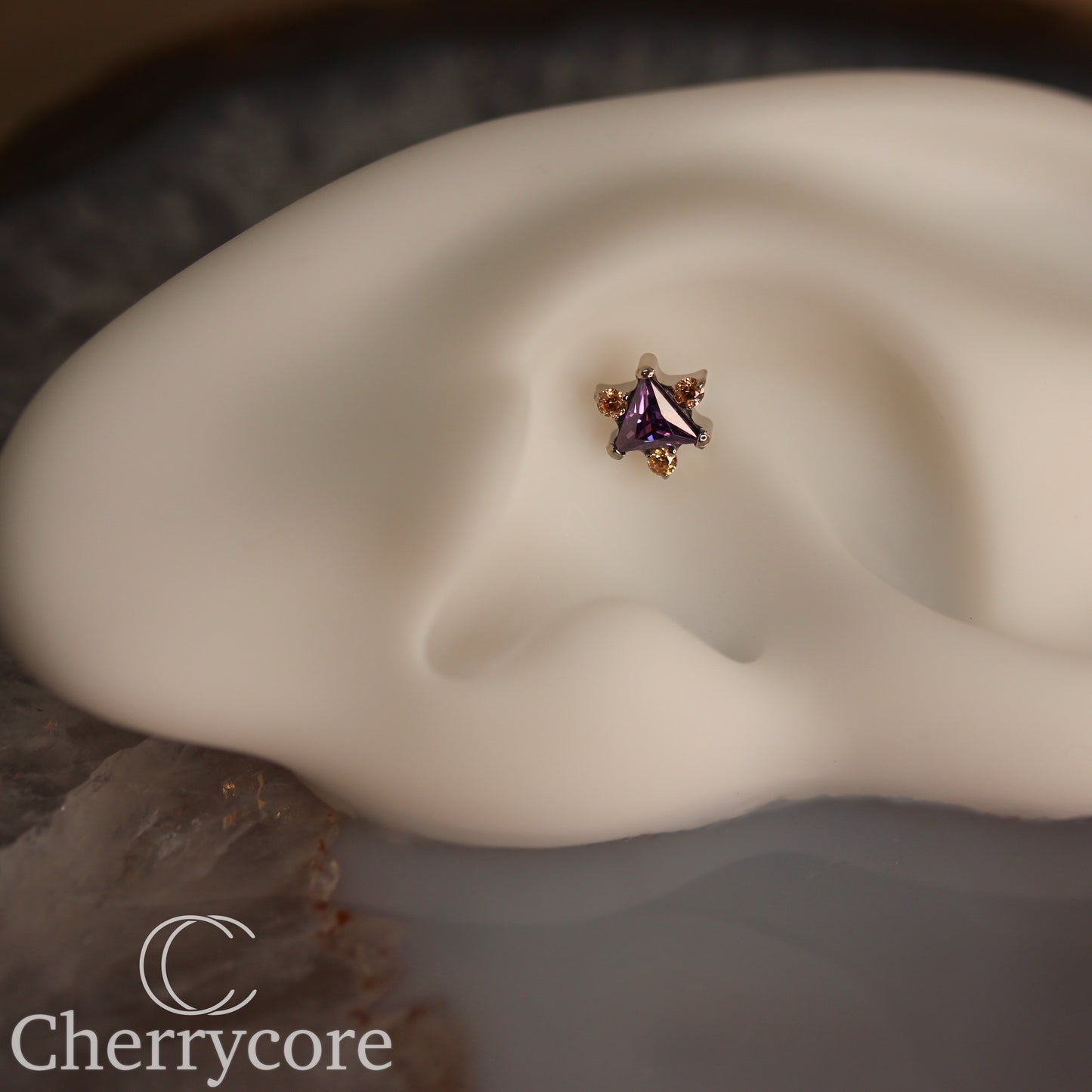 Northern Star - Amethyst & Champagne CZ- Titanium Threaded attachment