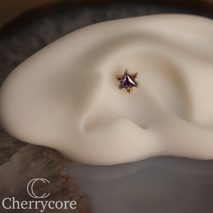 Northern Star - Amethyst & Champagne CZ- Titanium Threaded attachment