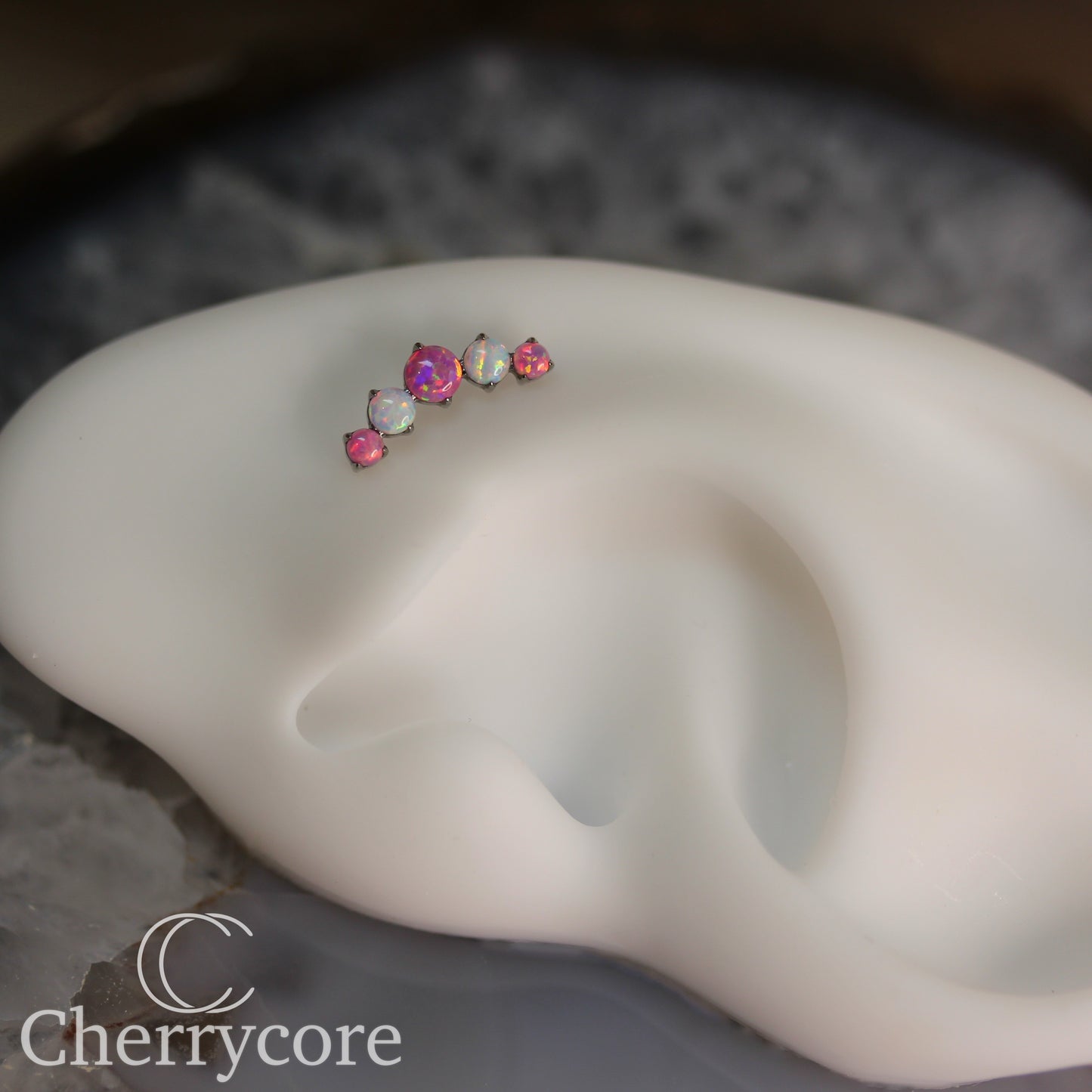 Prong Set Bubblegum Opal & White Opal Arc-  Titanium Threaded attachment