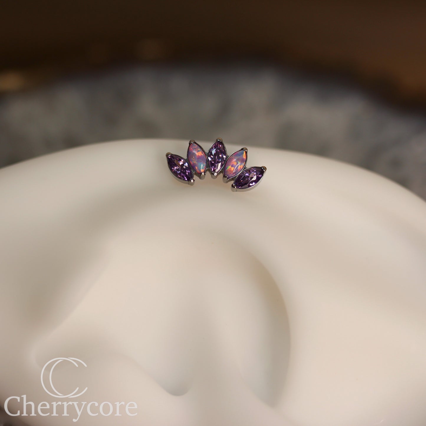 Lilac Opal & Amethyst CZ 5 Gem Marquise Fan- Titanium Threaded attachment