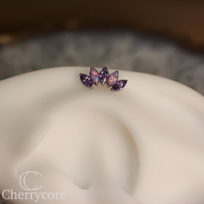 Lilac Opal & Amethyst CZ 5 Gem Marquise Fan- Titanium Threaded attachment