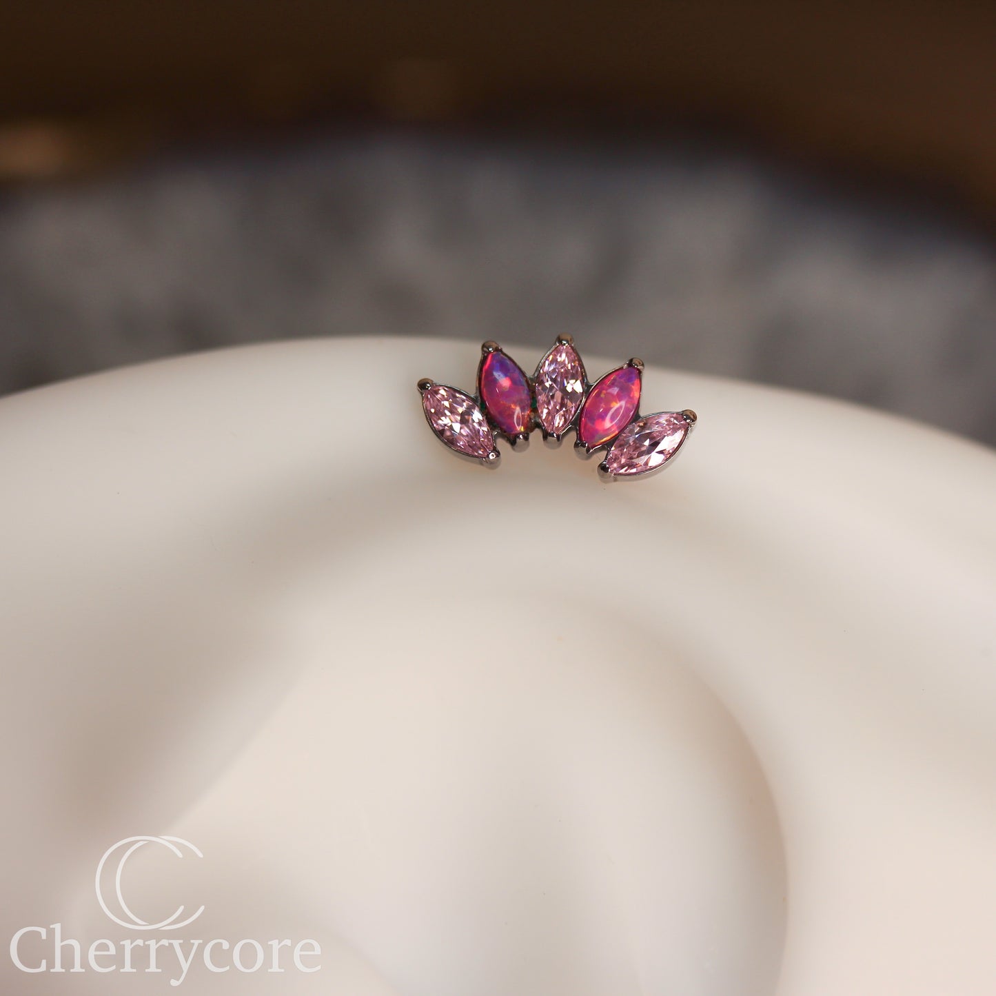 Bubblegum Opal & Pink CZ 5 Gem Marquise Fan- Titanium Threaded attachment