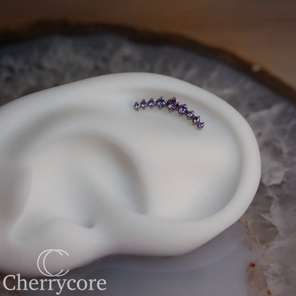 Prong Set Amethyst CZ 9 Gem Arc- Threaded attachment