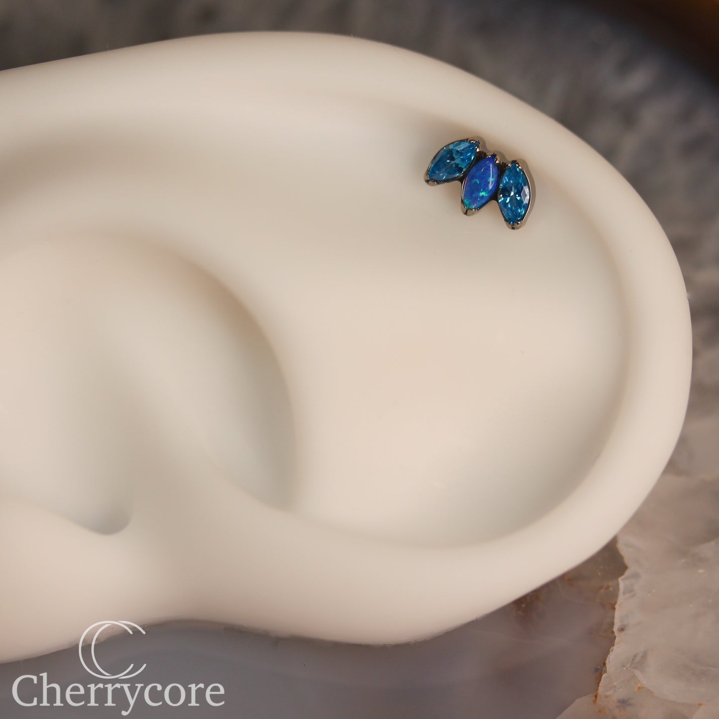 Mini Marquise Fan -Aqua CZ & Capri Opal - Titanium Threaded Attachment