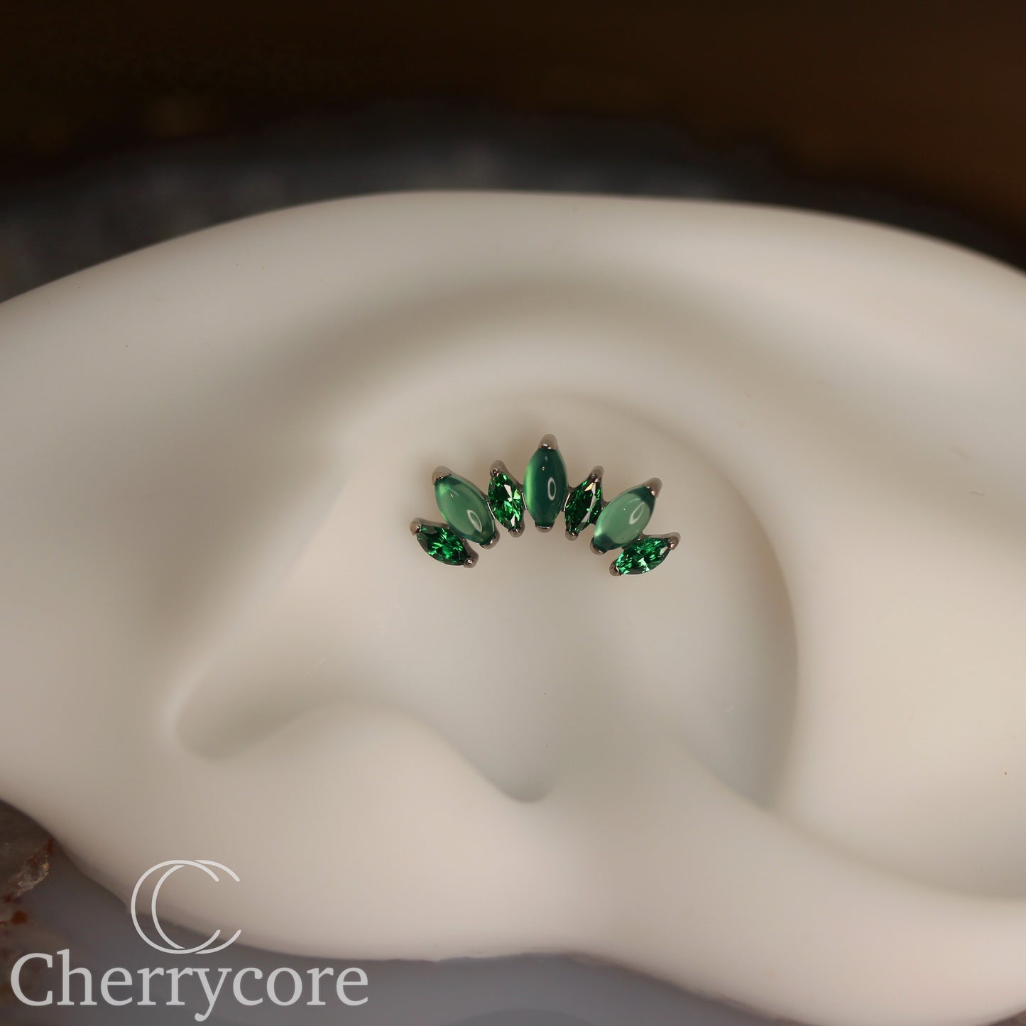 Natural Green Onyx & Emerald CZ Marquise Arc- Threaded attachment