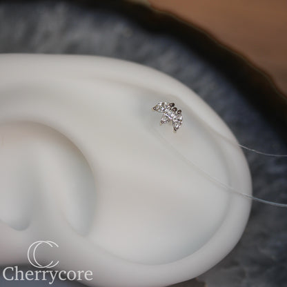 3 Gem Marquise Fan- Genuine Lab Diamond- White Gold- Threadless Attachment