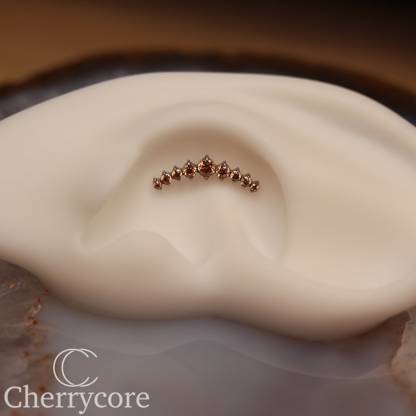 Prong Set Champagne CZ 9 Gem Arc- Threaded attachment