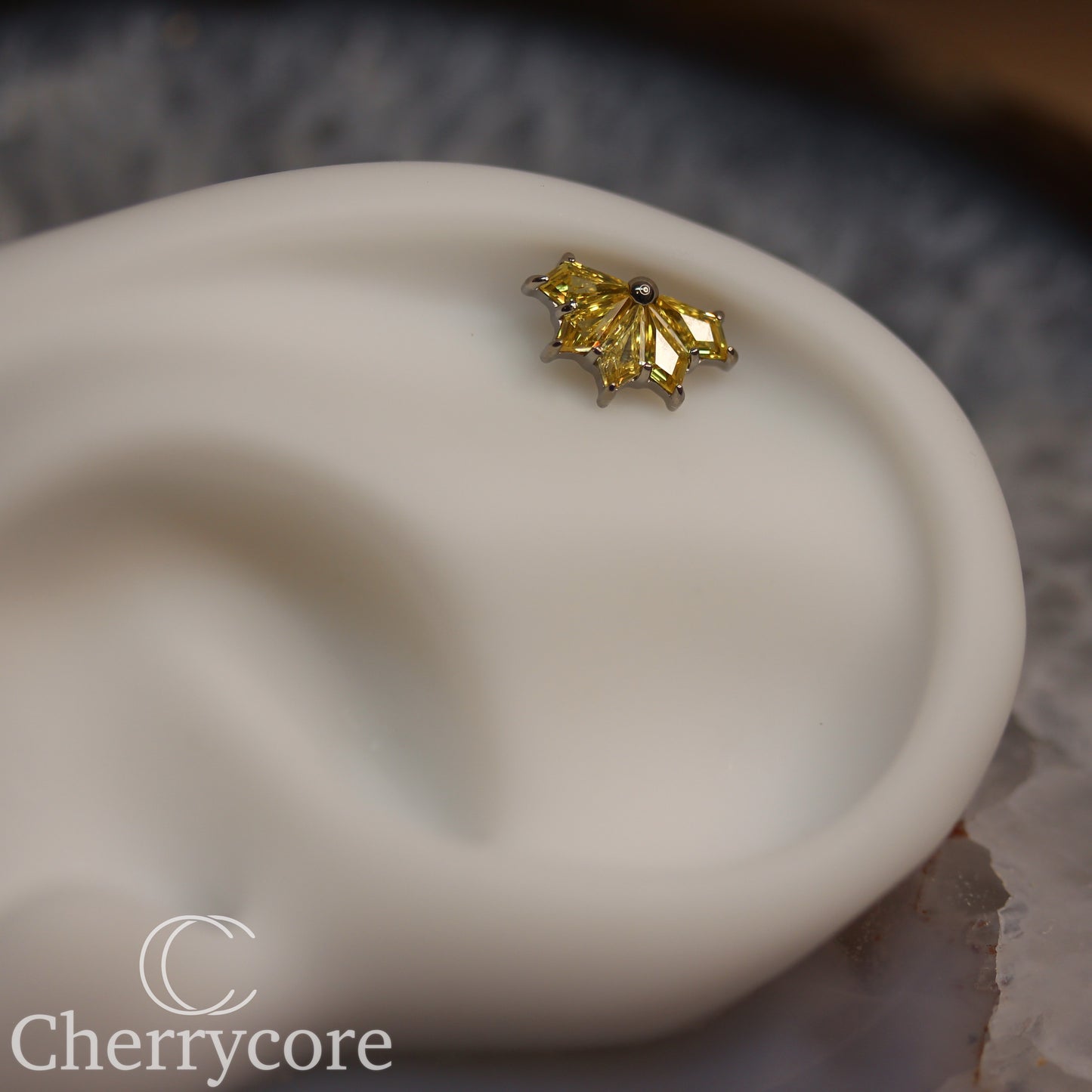 Kite Fan- Titanium-Citrine CZ- Threaded attachment