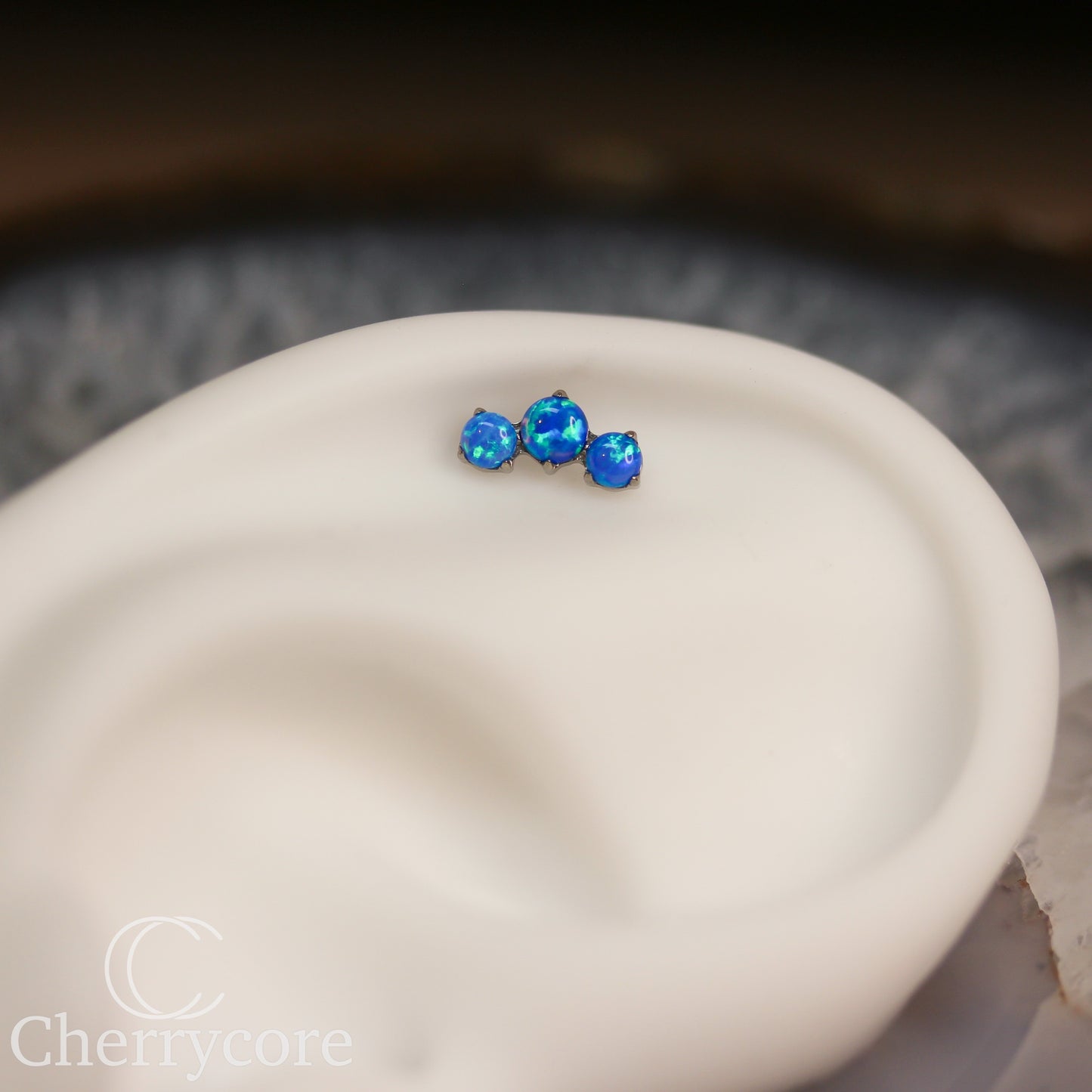 Prong Set Capri Blue Opal Mini Arc -  Titanium Threaded attachment