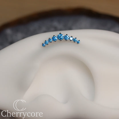 Prong Set Aqua CZ 9 Gem Arc- Threaded attachment