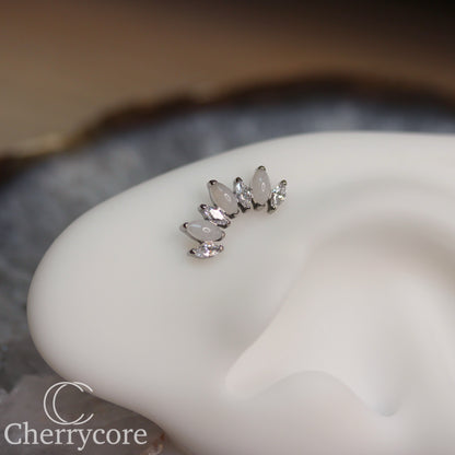 Natural White Jade & CZ Marquise Arc- Threaded attachment