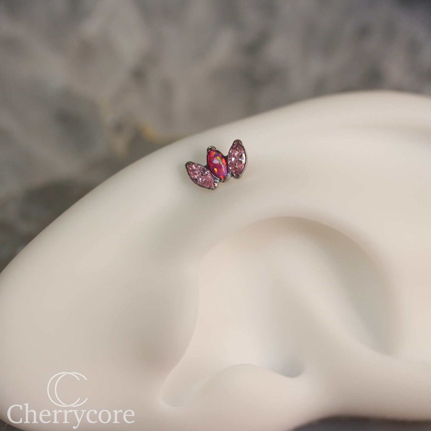 Mini Marquise Fan -Bubblegum Opal & Pink CZ - Titanium Threaded Attachment