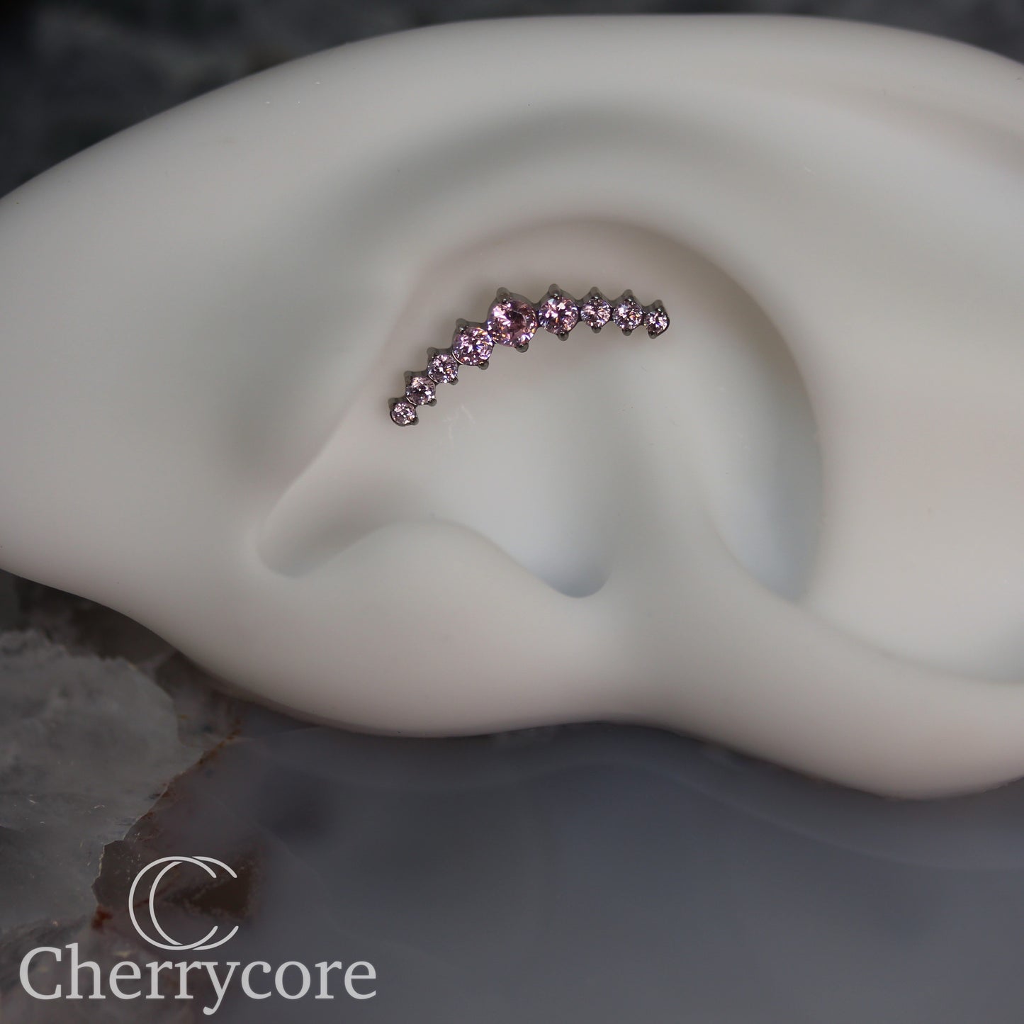 Prong Set Pink CZ 9 Gem Arc- Threaded attachment