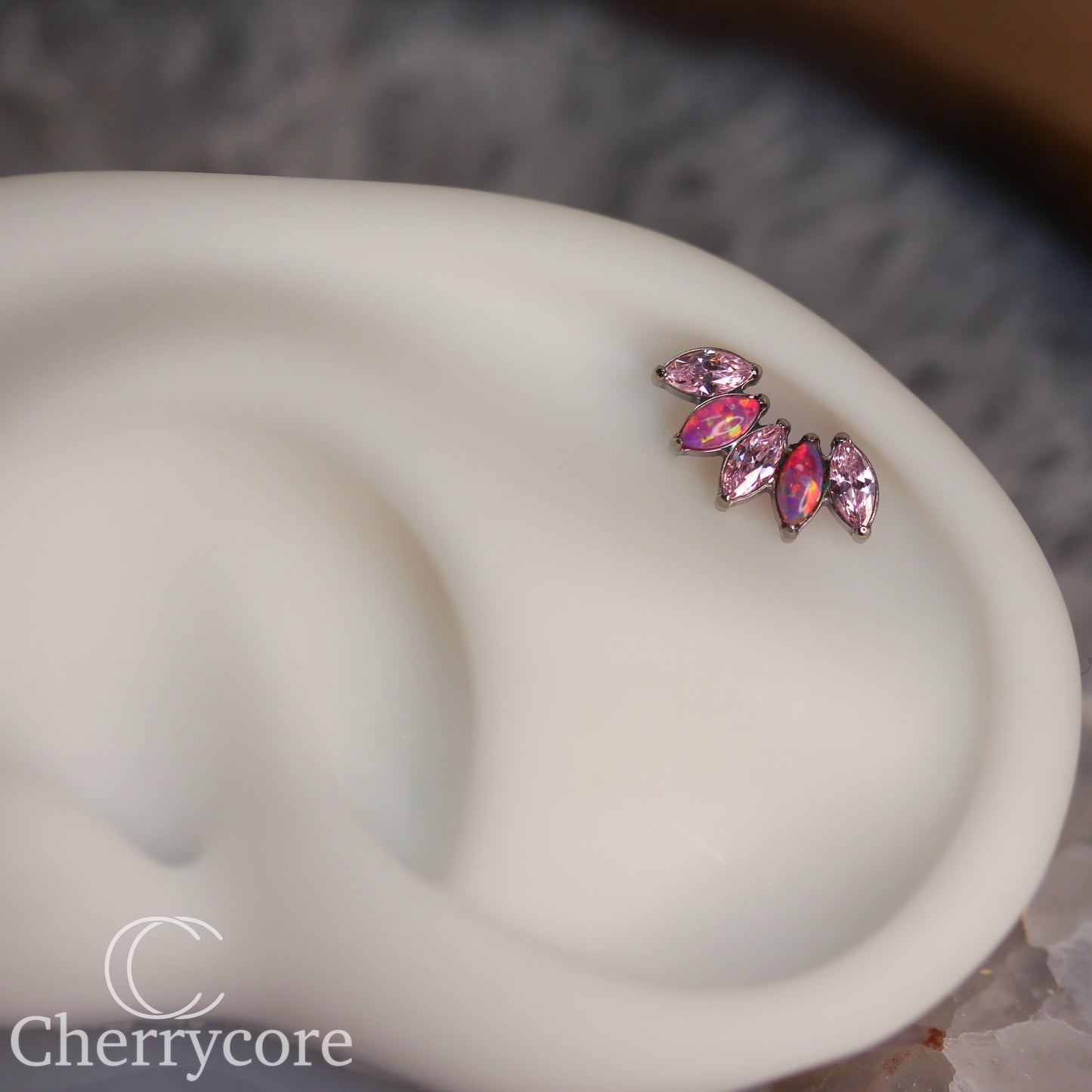 Bubblegum Opal & Pink CZ 5 Gem Marquise Fan- Titanium Threaded attachment