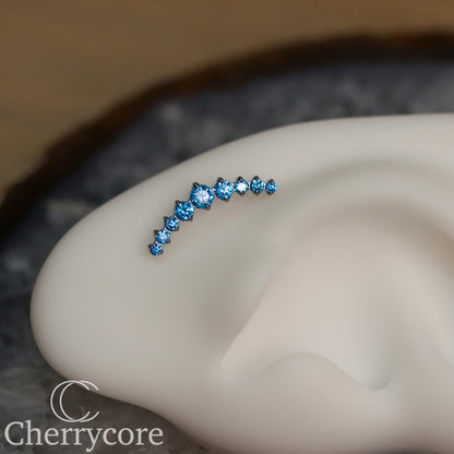 Prong Set Aqua CZ 9 Gem Arc- Threaded attachment