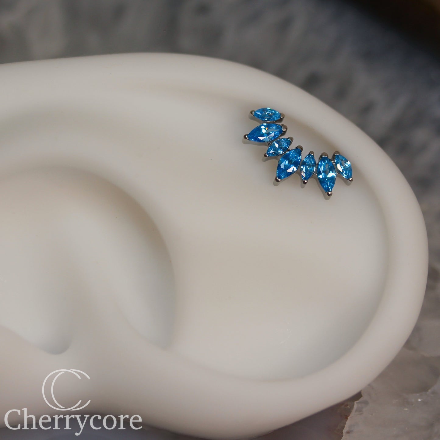 Alternating Marquise Arc -Aqua CZ- Threaded attachment