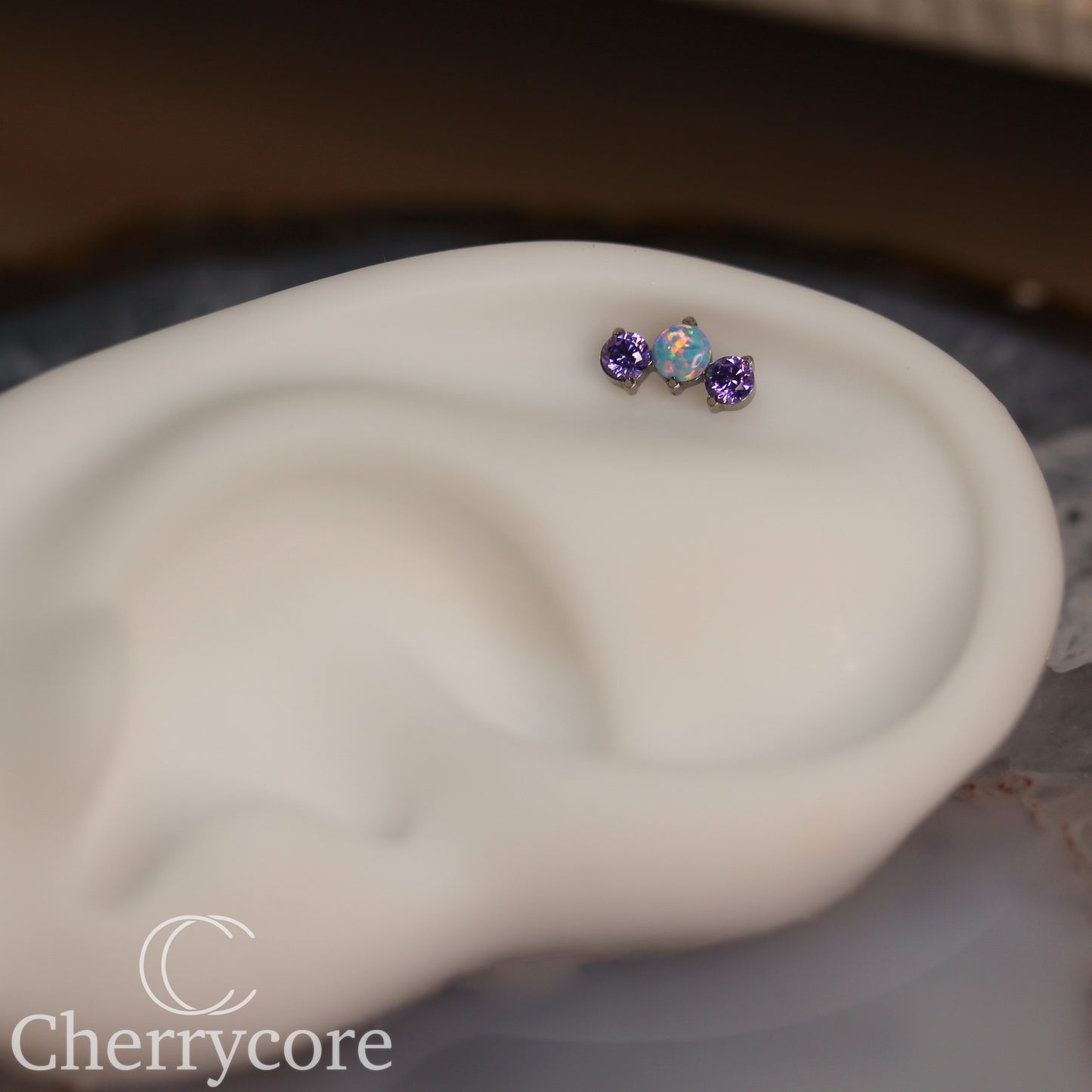 Prong Set Amethyst CZ & Lilac Opal Mini Arc -  Titanium Threaded attachment