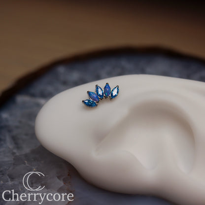 Capri Opal & Aqua CZ 5 Gem Marquise Fan- Titanium Threaded attachment