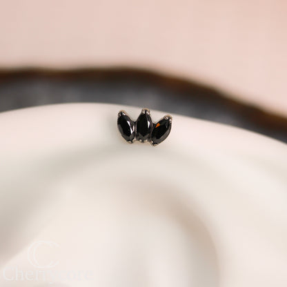 Mini Marquise Fan -Black CZ  - Titanium Threaded Attachment