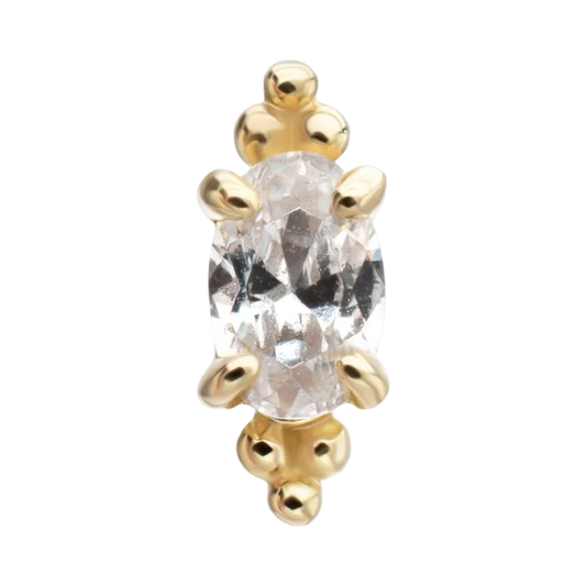 14k- Prong Set Oval CZ with Tribead accents- Threadless attachment