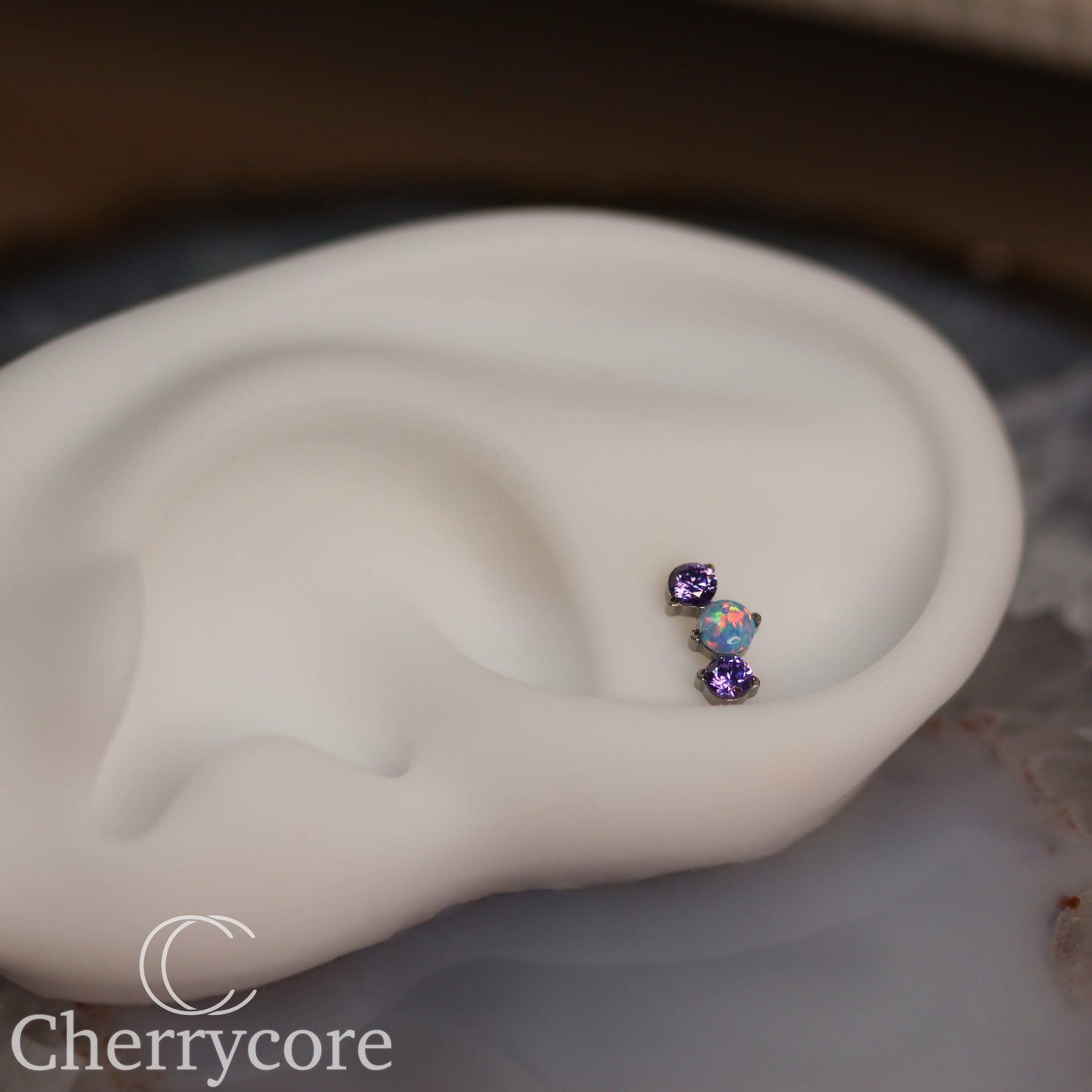 Prong Set Amethyst CZ & Lilac Opal Mini Arc -  Titanium Threaded attachment