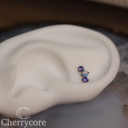 Prong Set Amethyst CZ & Lilac Opal Mini Arc -  Titanium Threaded attachment